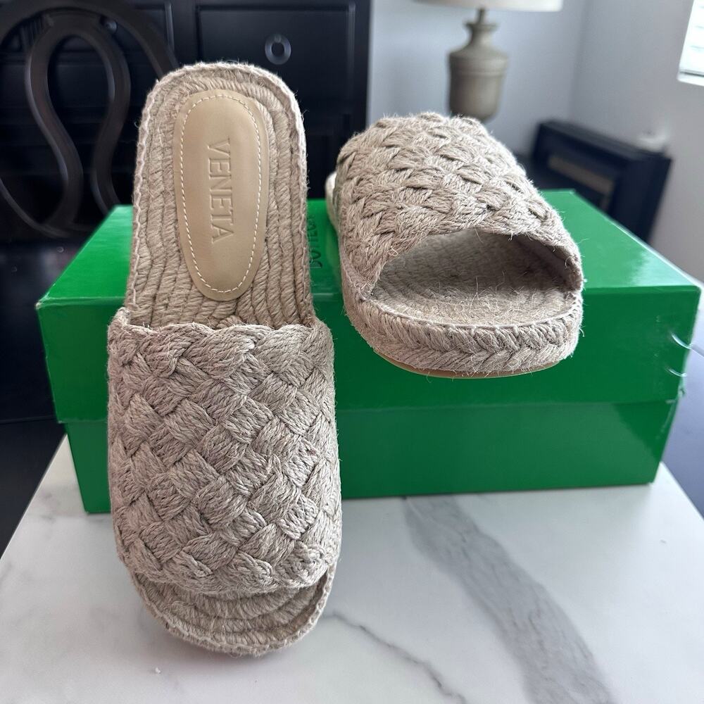 Bottega Veneta Jack Flat Sandals EU 41 Jute Braid Intrecciato Neutral NWT